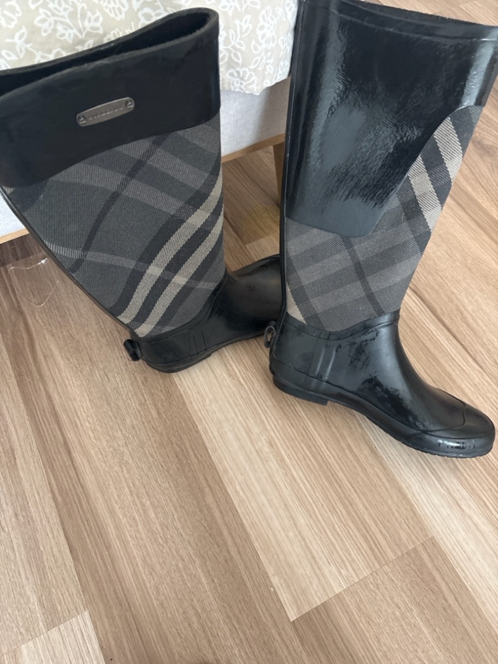 Burberry Black Plaid Tall Rain Boots - Picture 2 of 4